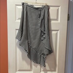 Nicole Miller Black and White Asymmetrical Wrap Midi Skirt